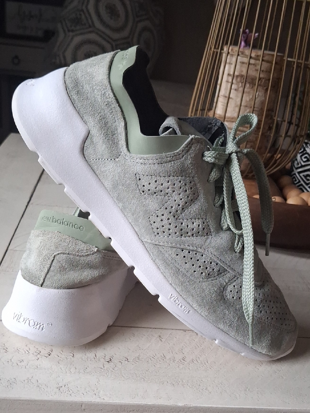 New Balance Sage Green Suede Athletic Sneakers with White Sole